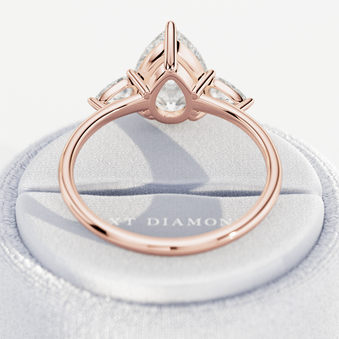 3 carat Pear cut lab-grown diamond IGI certified, three stone engagement ring.