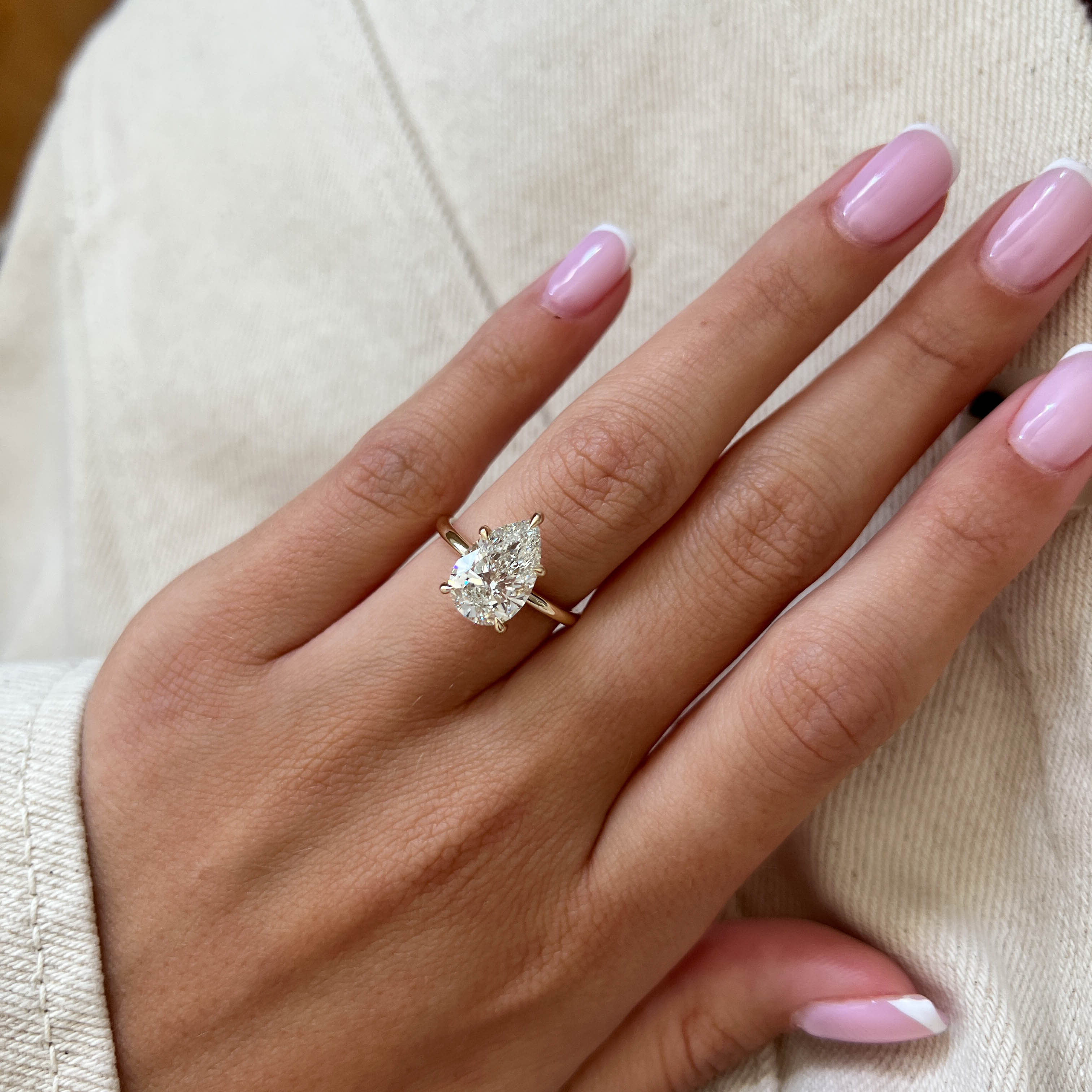 3 carat Pear cut lab-grown diamond IGI certified, solitaire engagement ring.