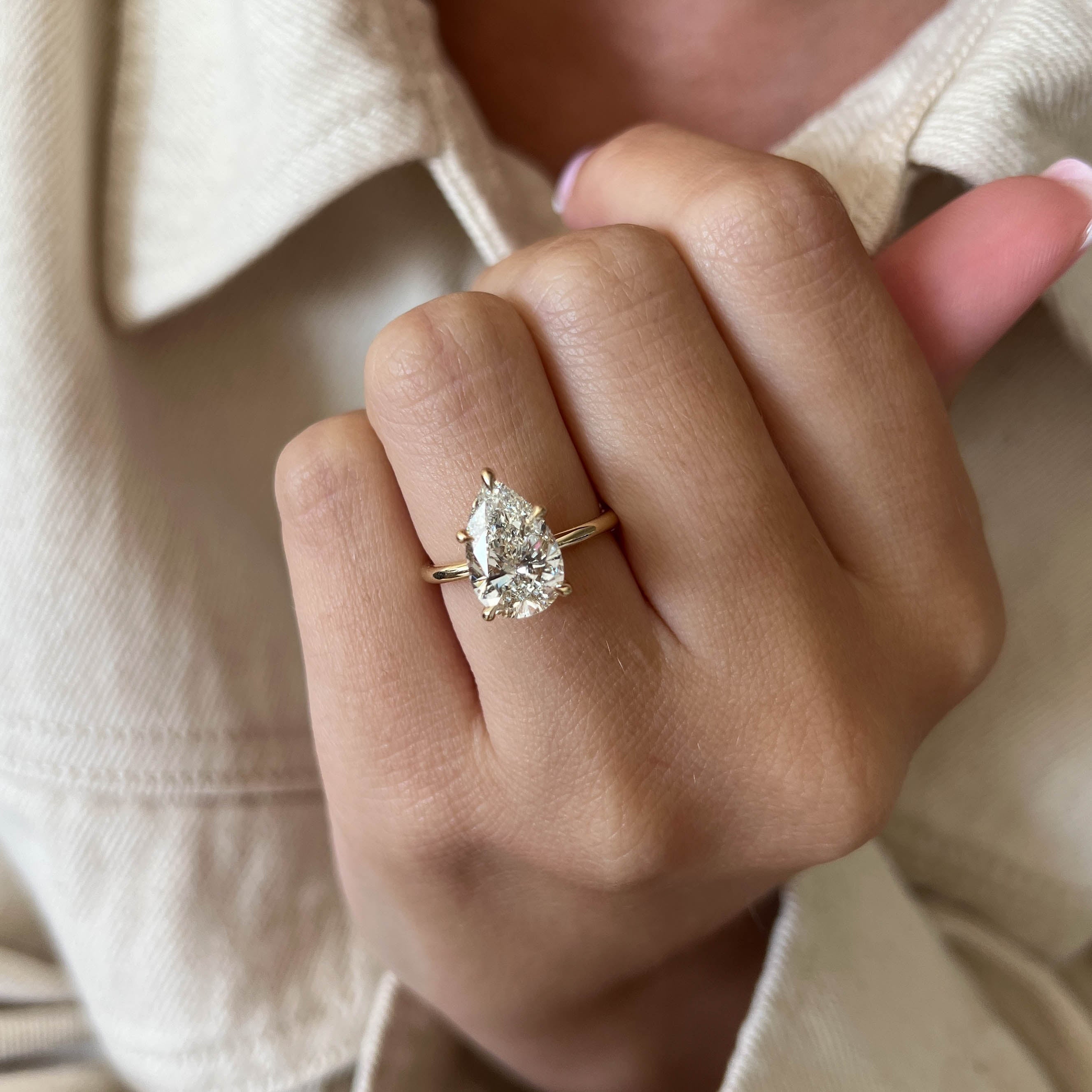 3 carat Pear cut lab-grown diamond IGI certified, solitaire engagement ring.