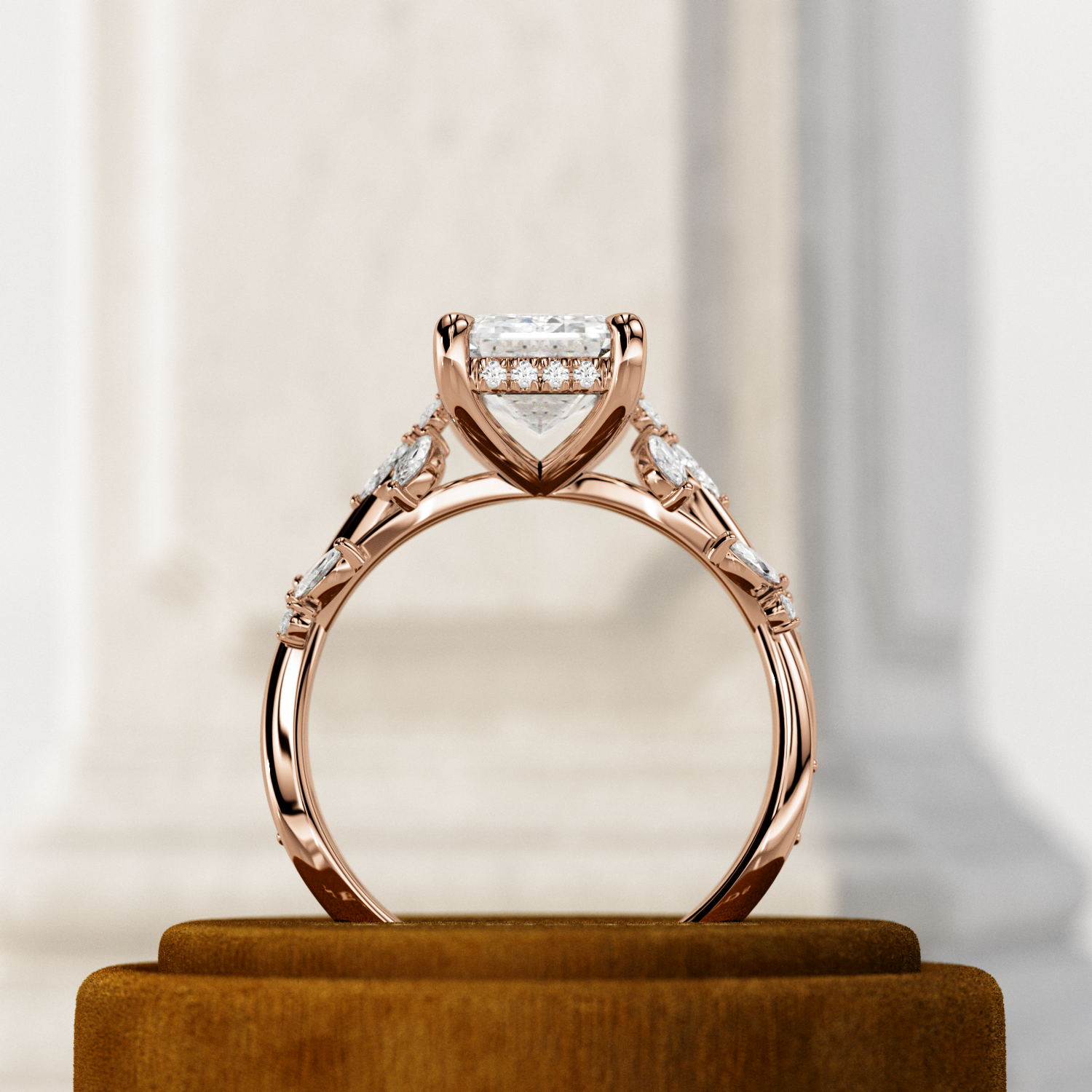 3 carat Emerald cut lab-grown diamond IGI certified, side stones engagement ring.