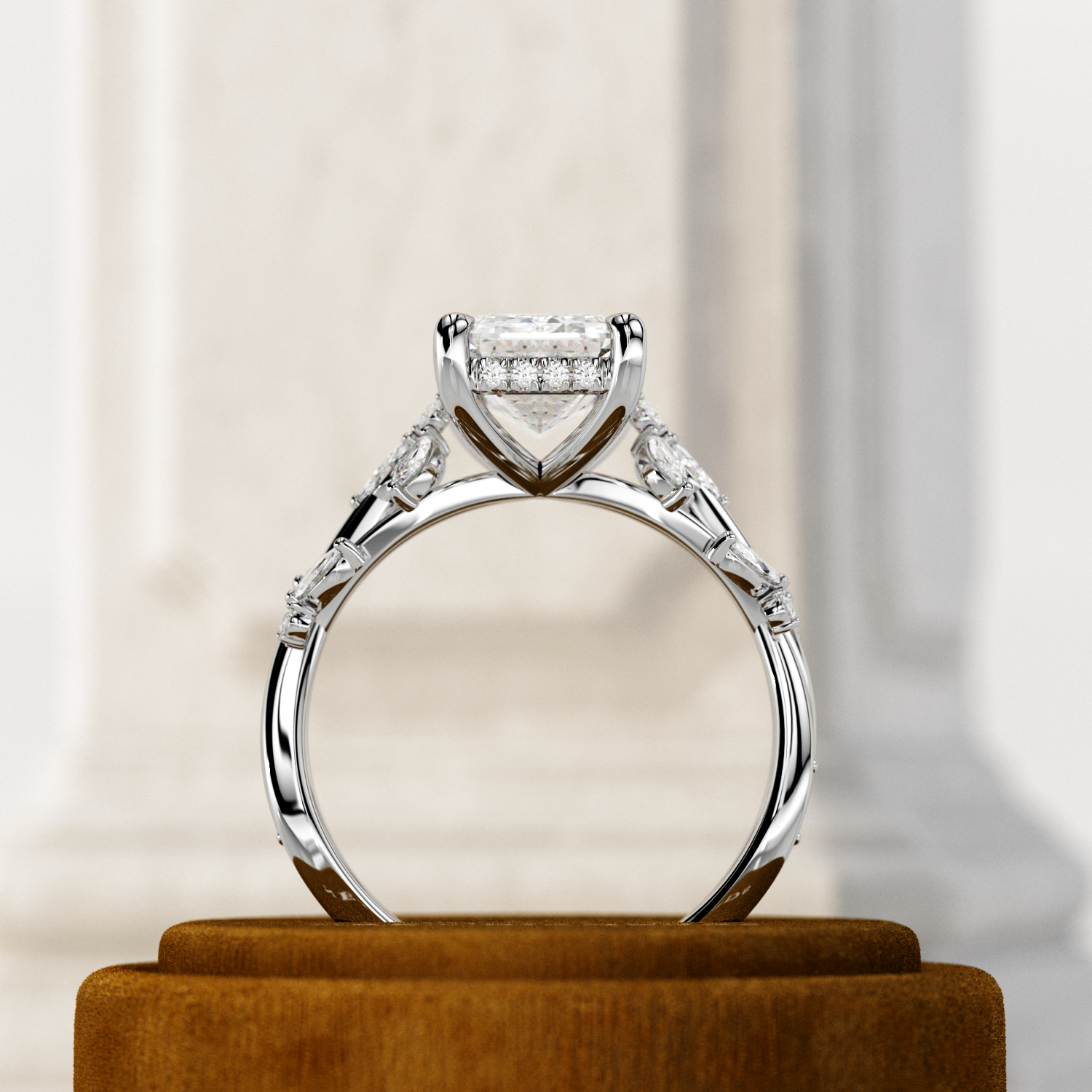 3 carat Emerald cut lab-grown diamond IGI certified, side stones engagement ring.