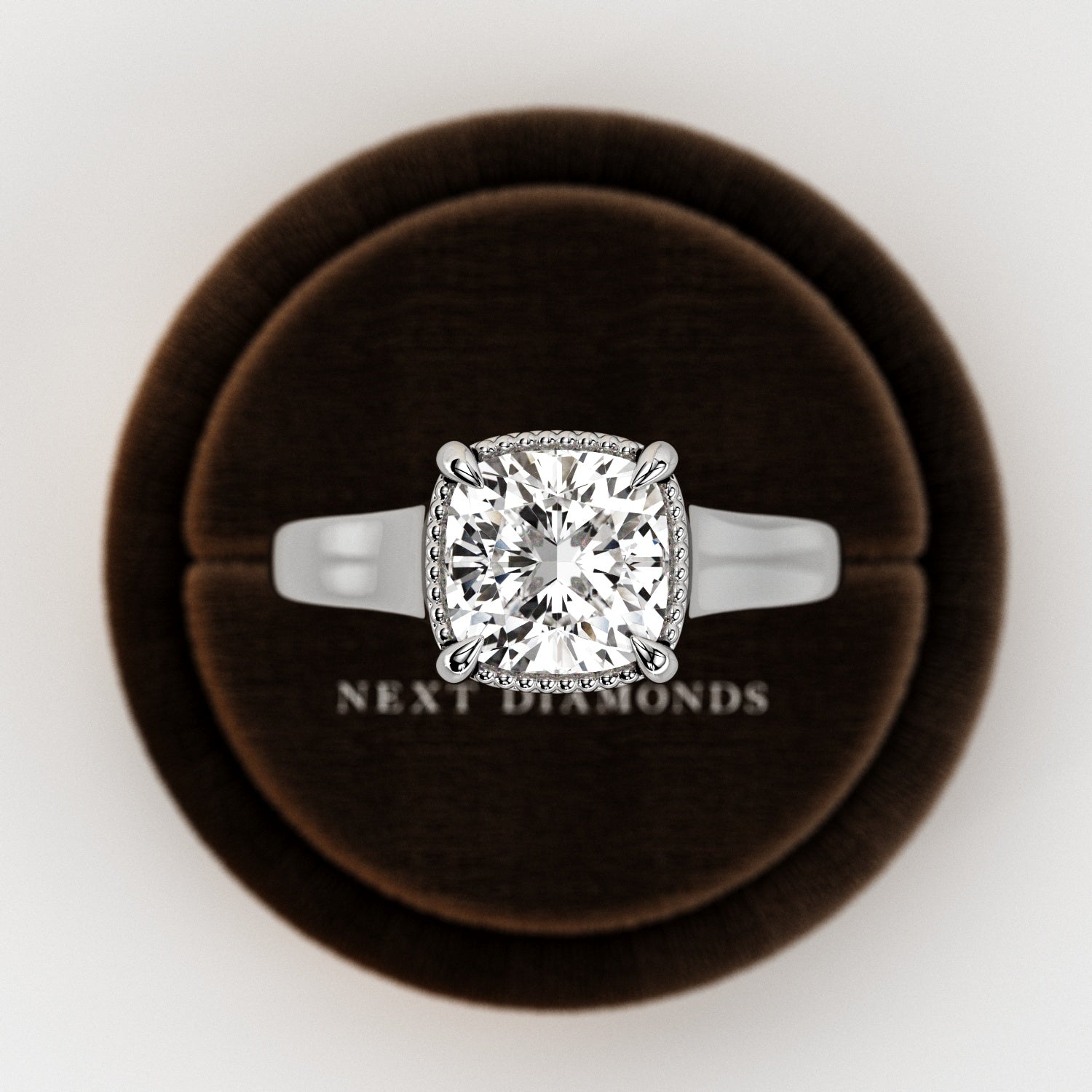 2 carat Cushion cut lab-grown diamond IGI certified, bezel engagement ring.