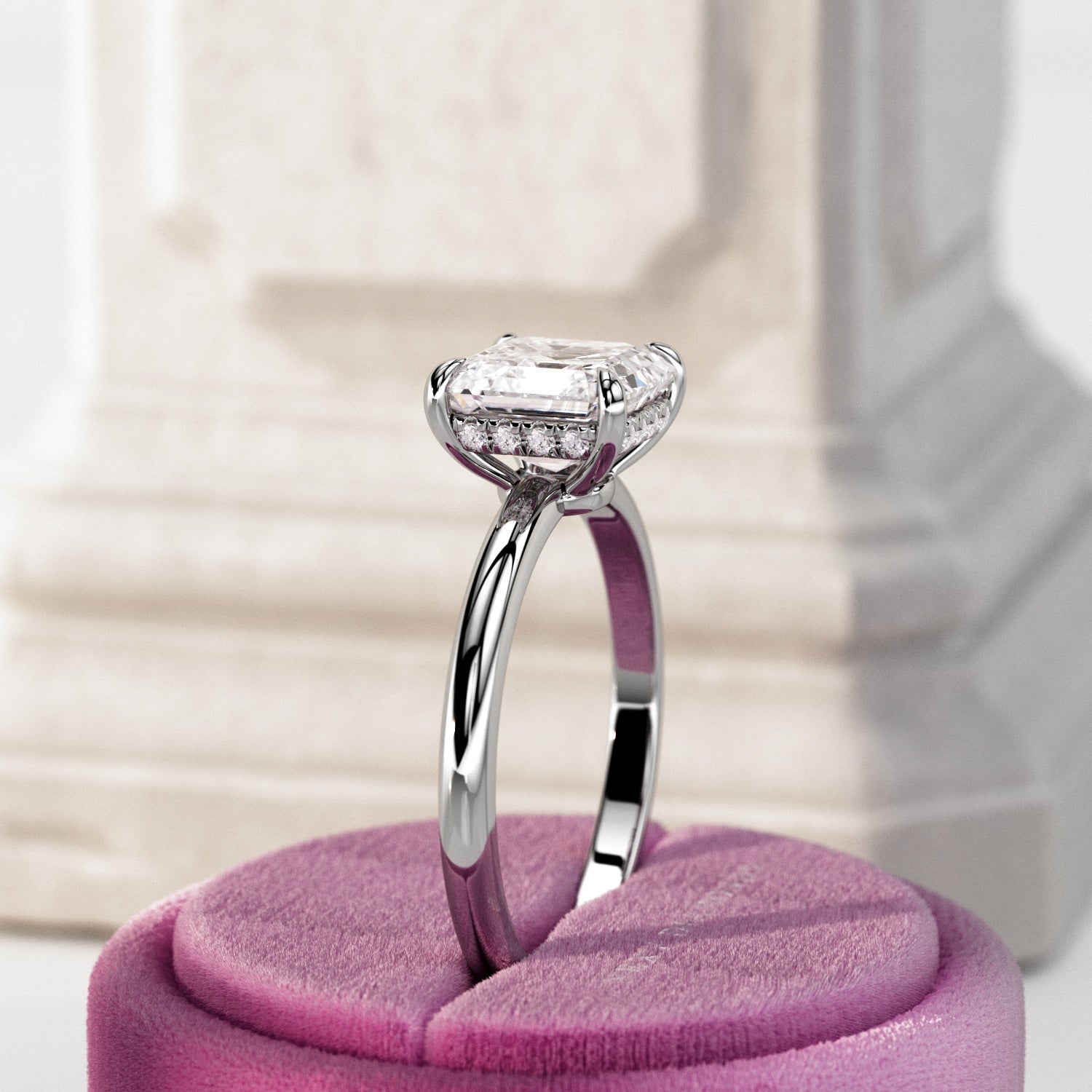 2 carat Asscher cut lab-grown diamond IGI certified, engagement ring.