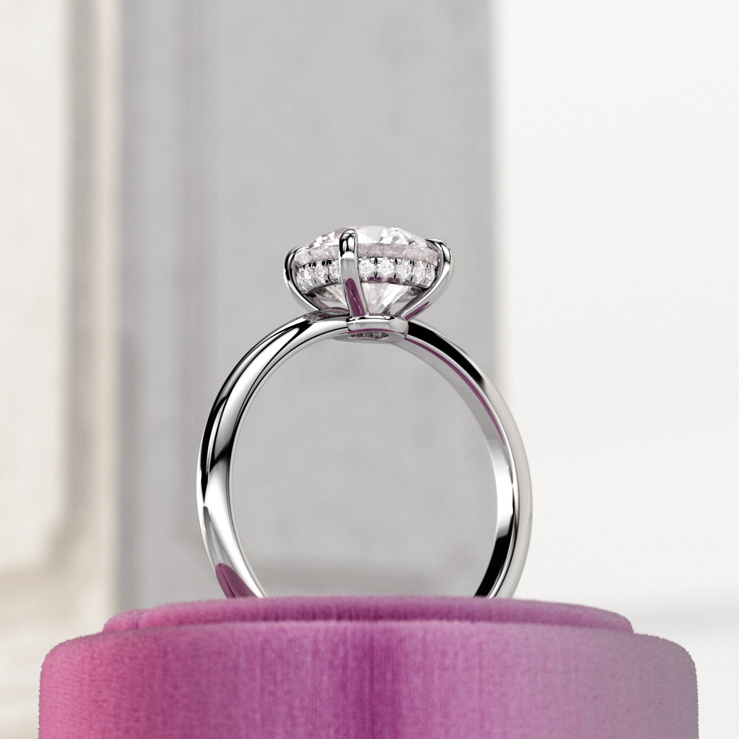 2 carat Round Brilliant cut lab-grown diamond IGI certified, hidden halo engagement ring.