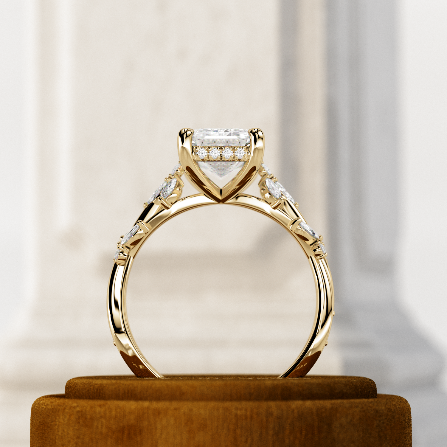 3 carat Emerald cut lab-grown diamond IGI certified, side stones engagement ring.