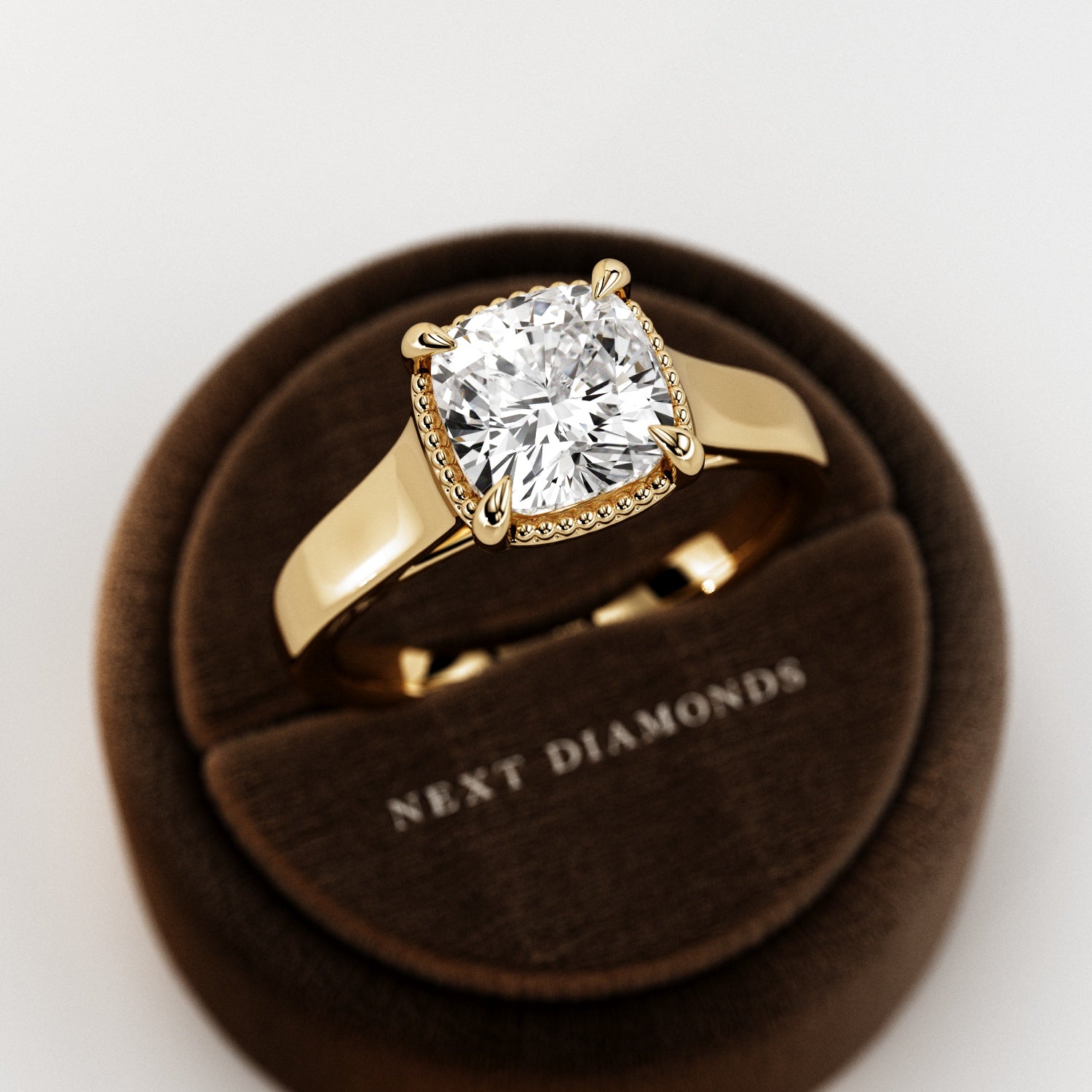 2 carat Cushion cut lab-grown diamond IGI certified, bezel engagement ring.