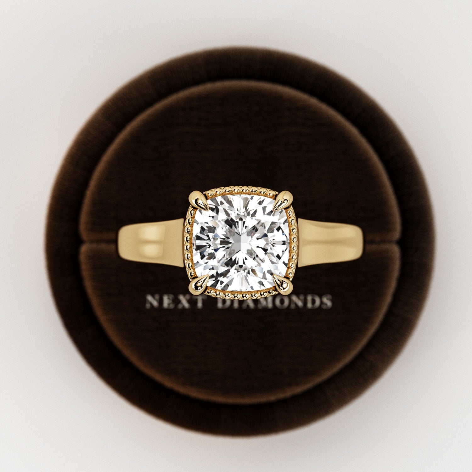 2 carat Cushion cut lab-grown diamond IGI certified, bezel engagement ring.