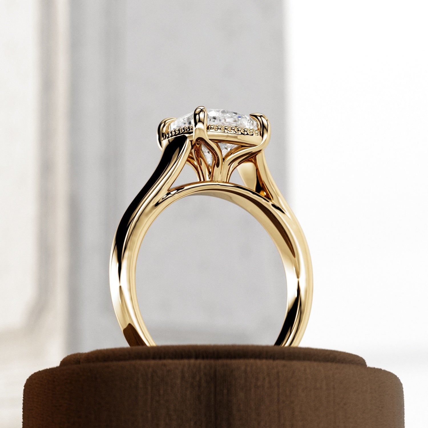2 carat Cushion cut lab-grown diamond IGI certified, bezel engagement ring.