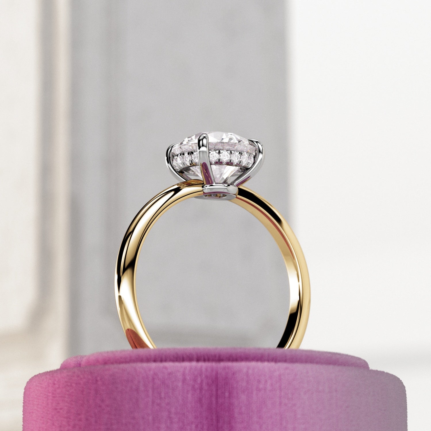 2 carat Round Brilliant cut lab-grown diamond IGI certified, hidden halo engagement ring.