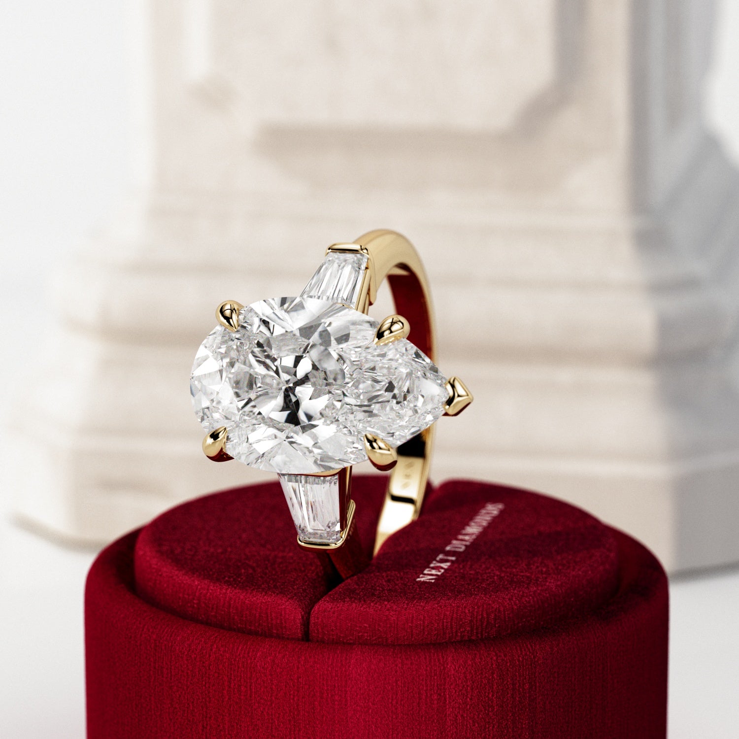 5 carat Pear cut lab-grown diamond IGI certified, three stone engagement ring.