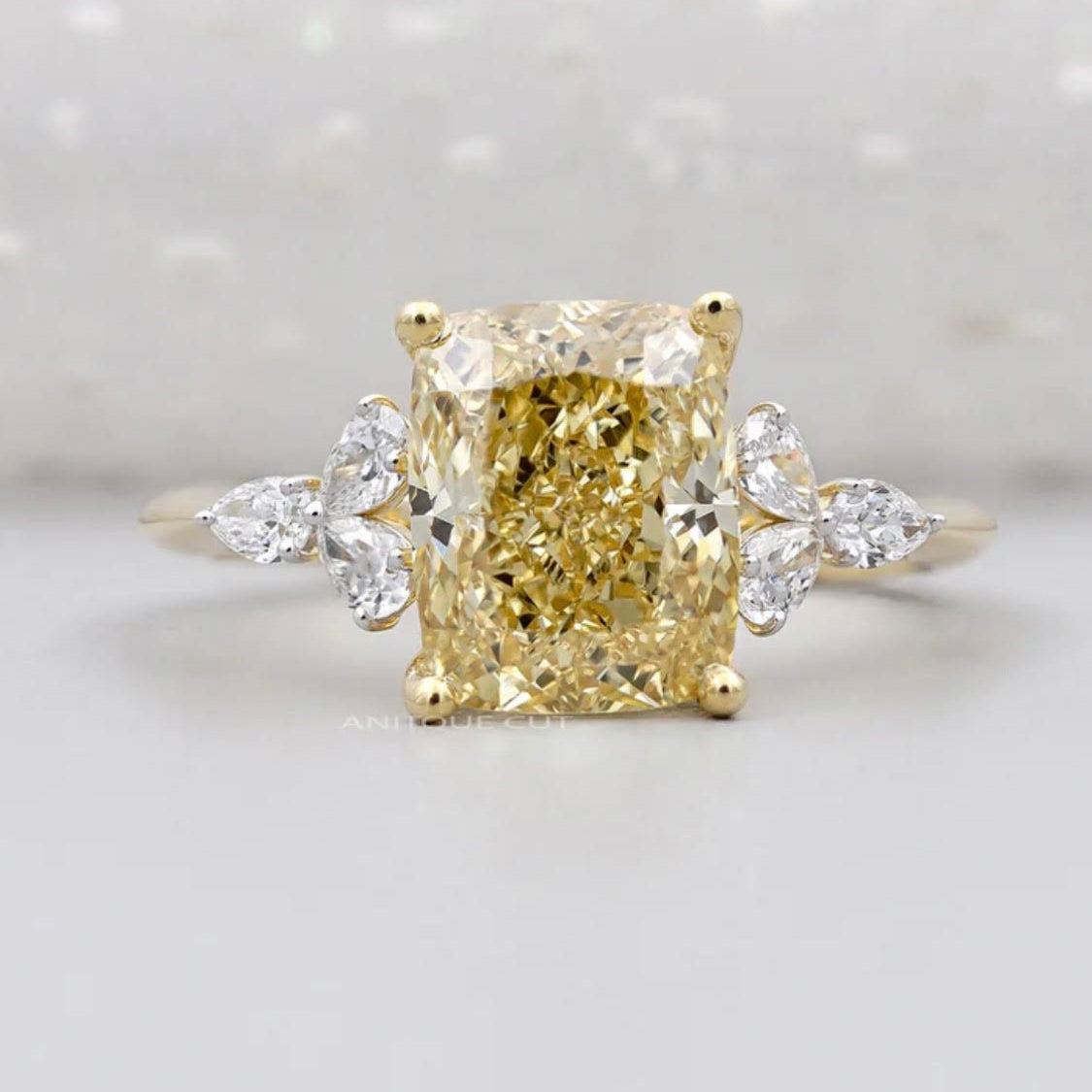 2 carat Elongated Cushion cut lab-grown diamond IGI certified, side stones engagement ring.