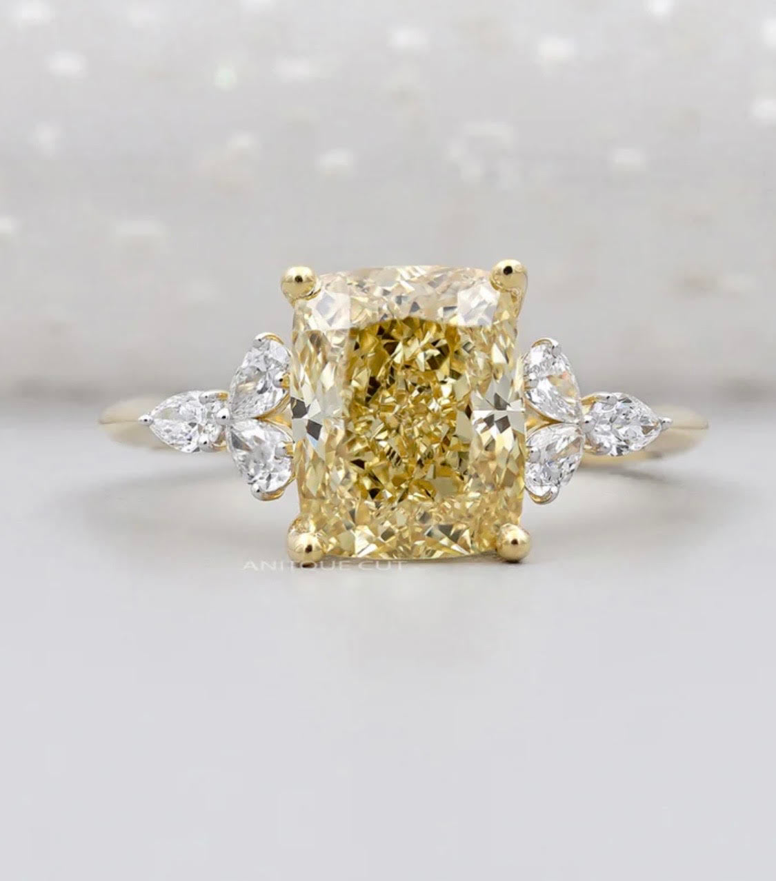 2 carat Elongated Cushion cut lab-grown diamond IGI certified, side stones engagement ring.