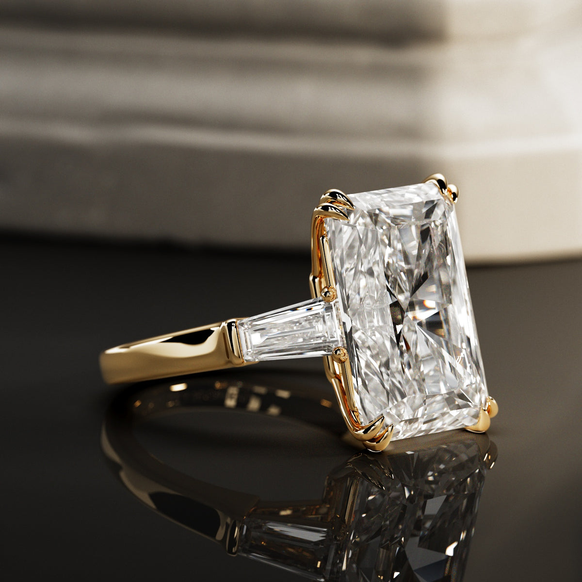10 carat Radiant cut lab-grown diamond IGI certified, three stone engagement ring.