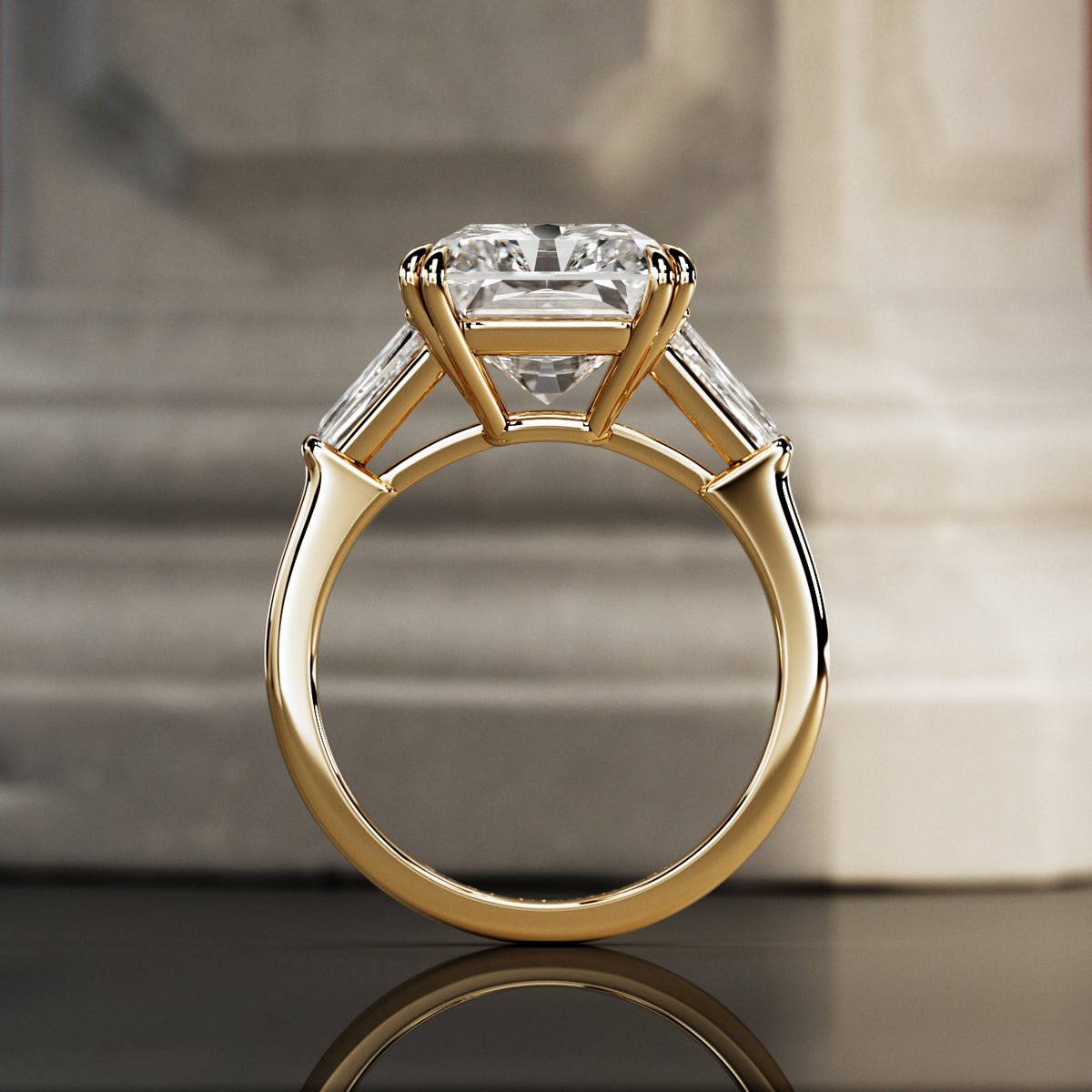 10 carat Radiant cut lab-grown diamond IGI certified, three stone engagement ring.