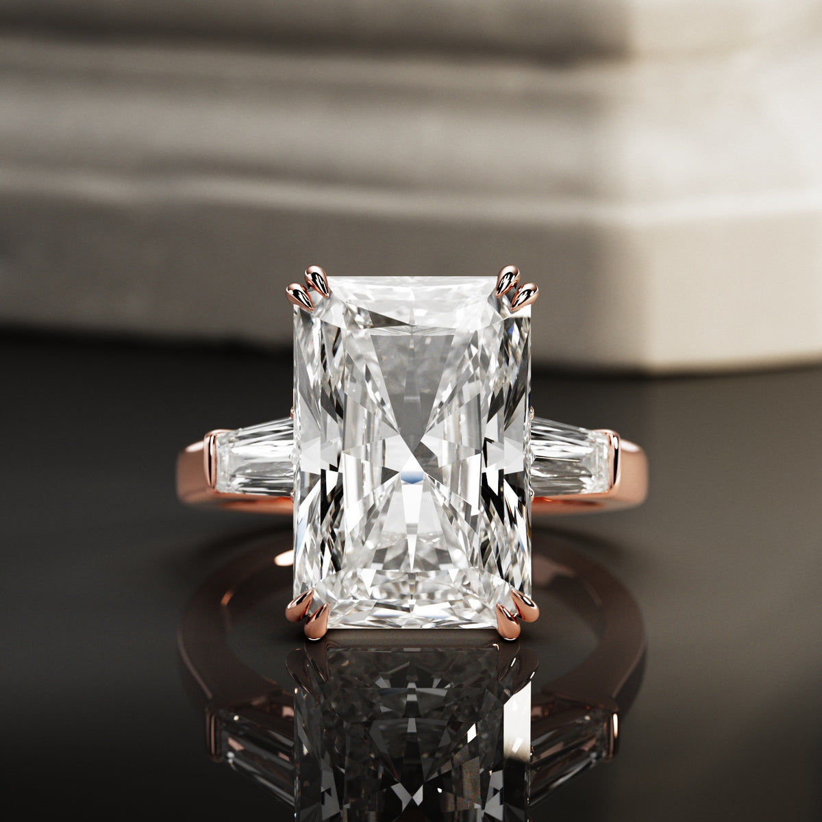 10 carat Radiant cut lab-grown diamond IGI certified, three stone engagement ring.