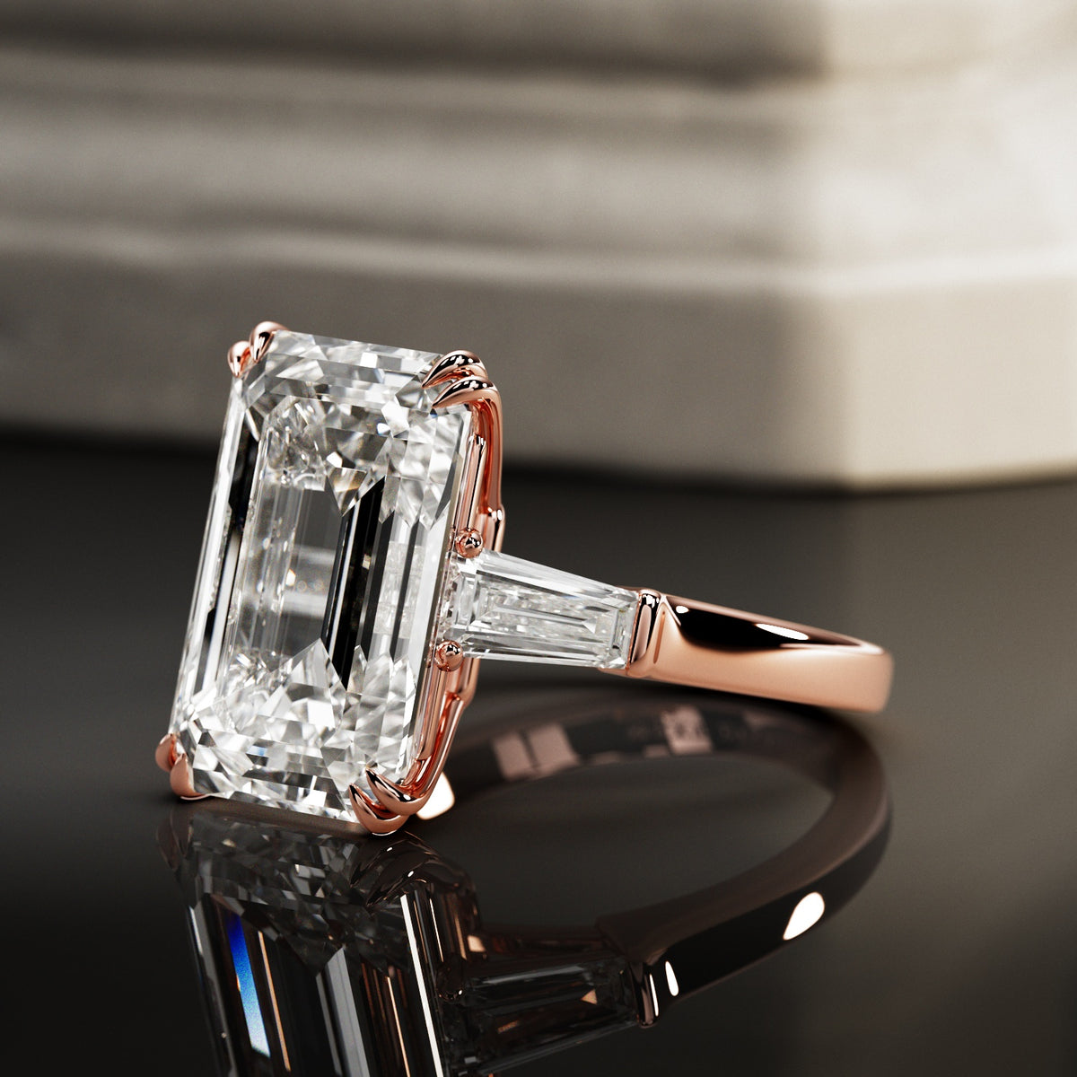 10 carat Emerald cut lab-grown diamond IGI certified, emerald shape engagement ring.