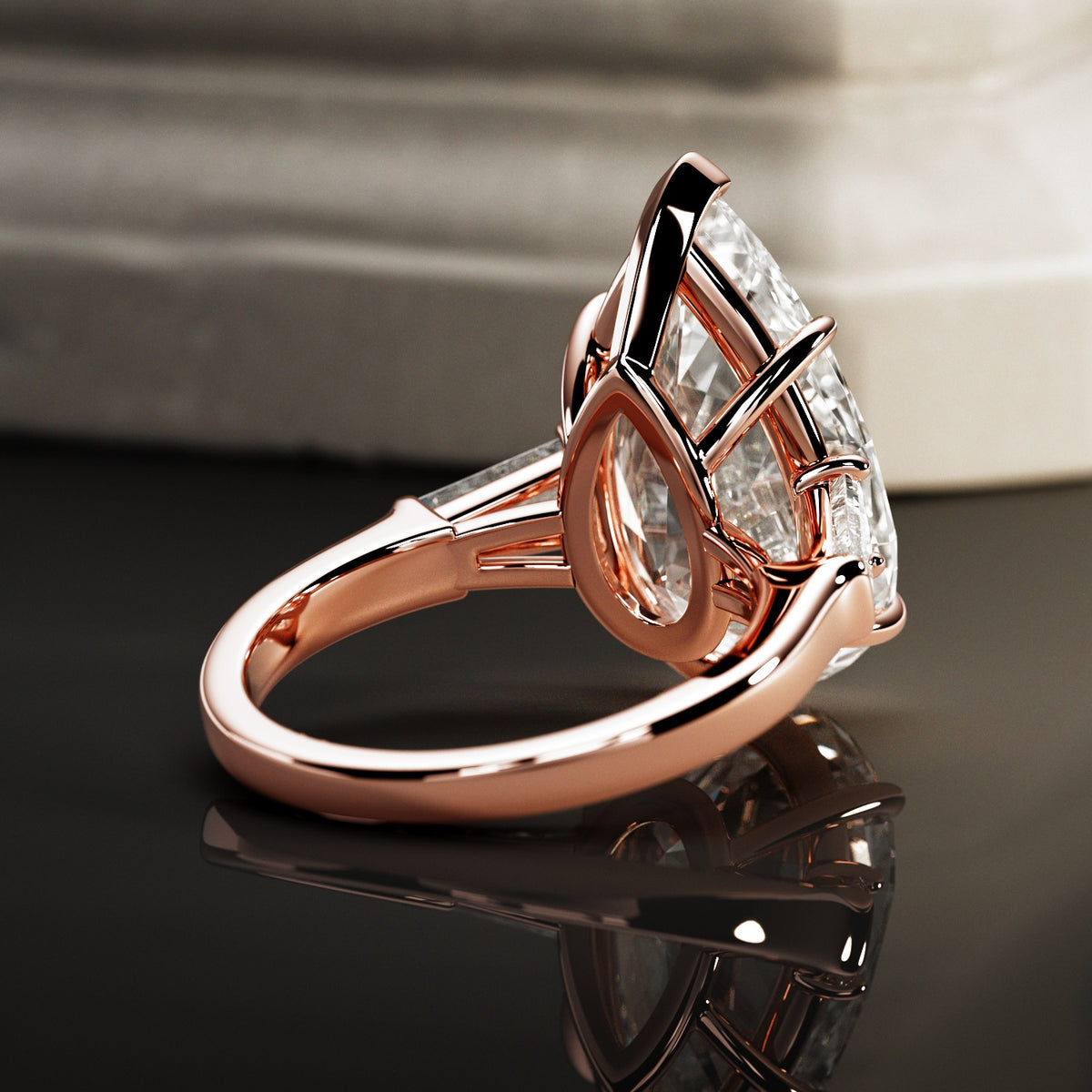10 carat Pear cut lab-grown diamond IGI certified, three stone engagement ring.