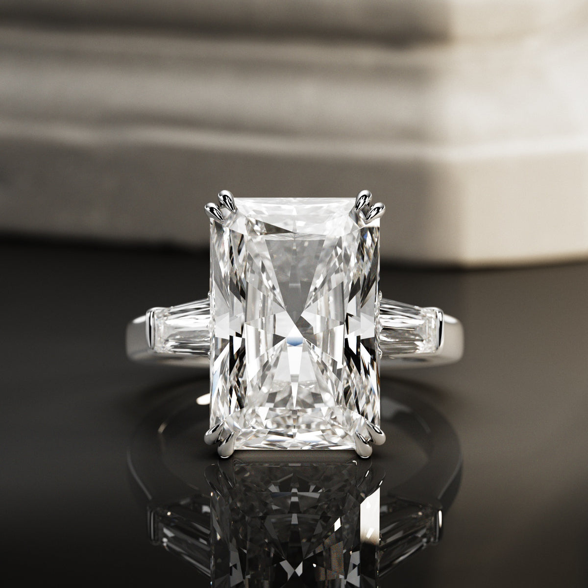 10 carat Radiant cut lab-grown diamond IGI certified, three stone engagement ring.