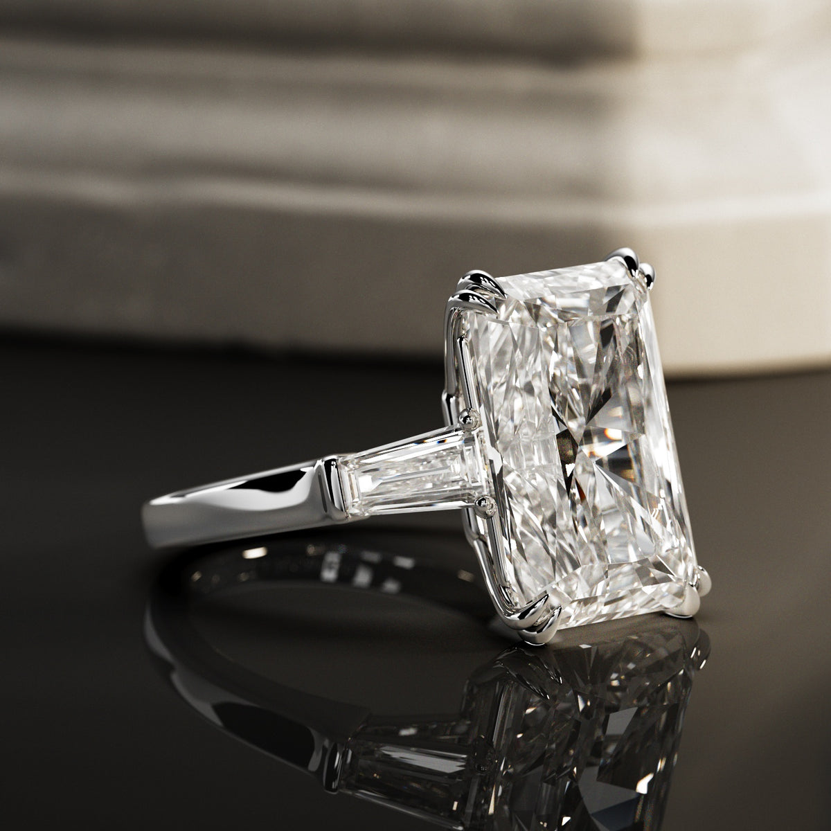 10 carat Radiant cut lab-grown diamond IGI certified, three stone engagement ring.