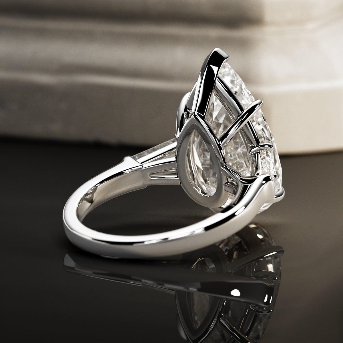 10 carat Pear cut lab-grown diamond IGI certified, three stone engagement ring.