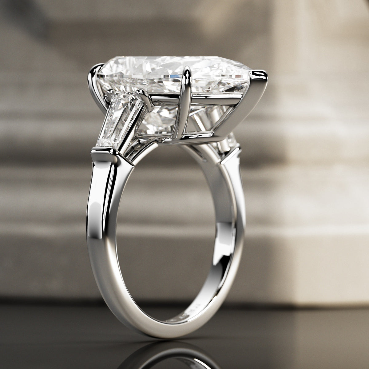 10 carat Pear cut lab-grown diamond IGI certified, three stone engagement ring.