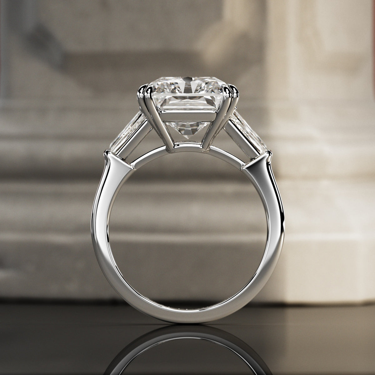 10 carat Radiant cut lab-grown diamond IGI certified, three stone engagement ring.