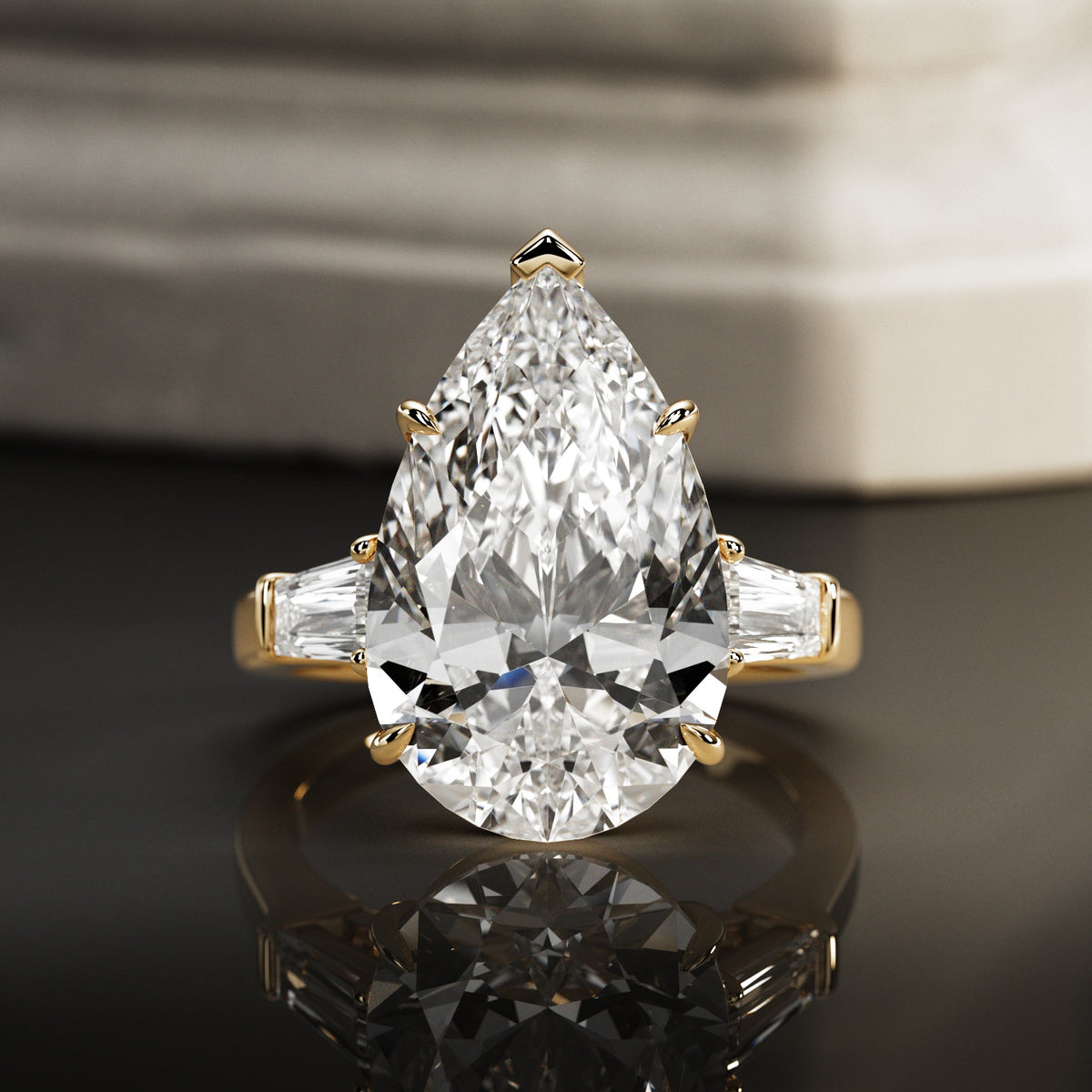 10 carat Pear cut lab-grown diamond IGI certified, three stone engagement ring.