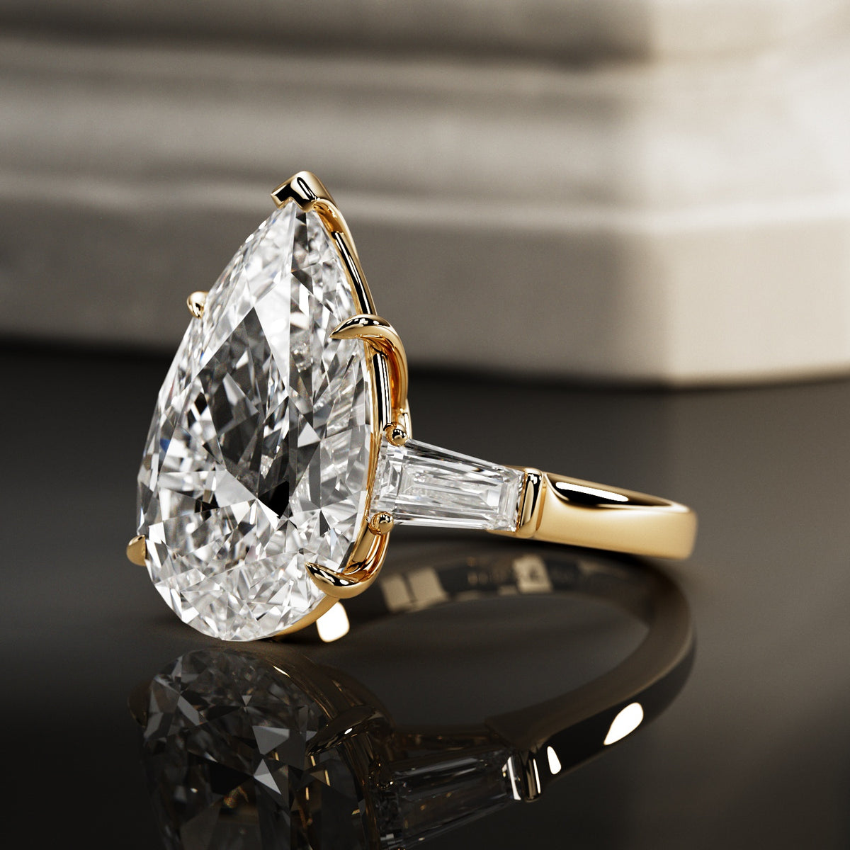 10 carat Pear cut lab-grown diamond IGI certified, three stone engagement ring.