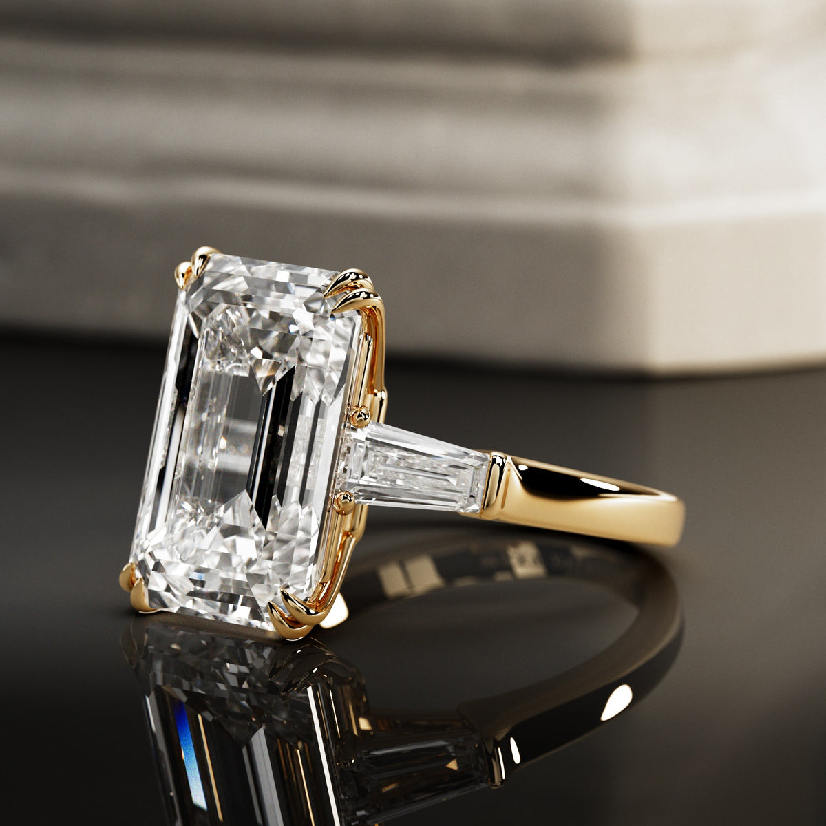 10 carat Emerald cut lab-grown diamond IGI certified, emerald shape engagement ring.