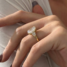 all-groups | 5 carat Elongated Cushion cut lab-grown diamond IGI certified, three stone engagement ring.