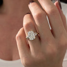 all-groups | 5 carat Elongated Cushion cut lab-grown diamond IGI certified, three stone engagement ring.