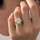 all-groups | 5 carat Elongated Cushion cut lab-grown diamond IGI certified, three stone engagement ring.