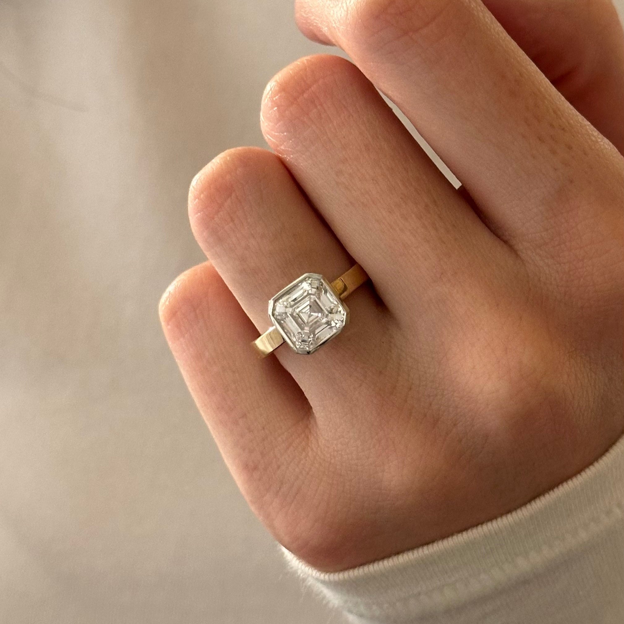 all-groups | 3 carat Asscher cut lab-grown diamond IGI certified, solitaire engagement ring.
