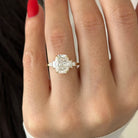 3 carat Elongated Cushion cut lab-grown diamond IGI certified, side stones engagement ring.