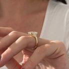 all-groups | 5 carat Elongated Cushion cut lab-grown diamond IGI certified, three stone engagement ring.