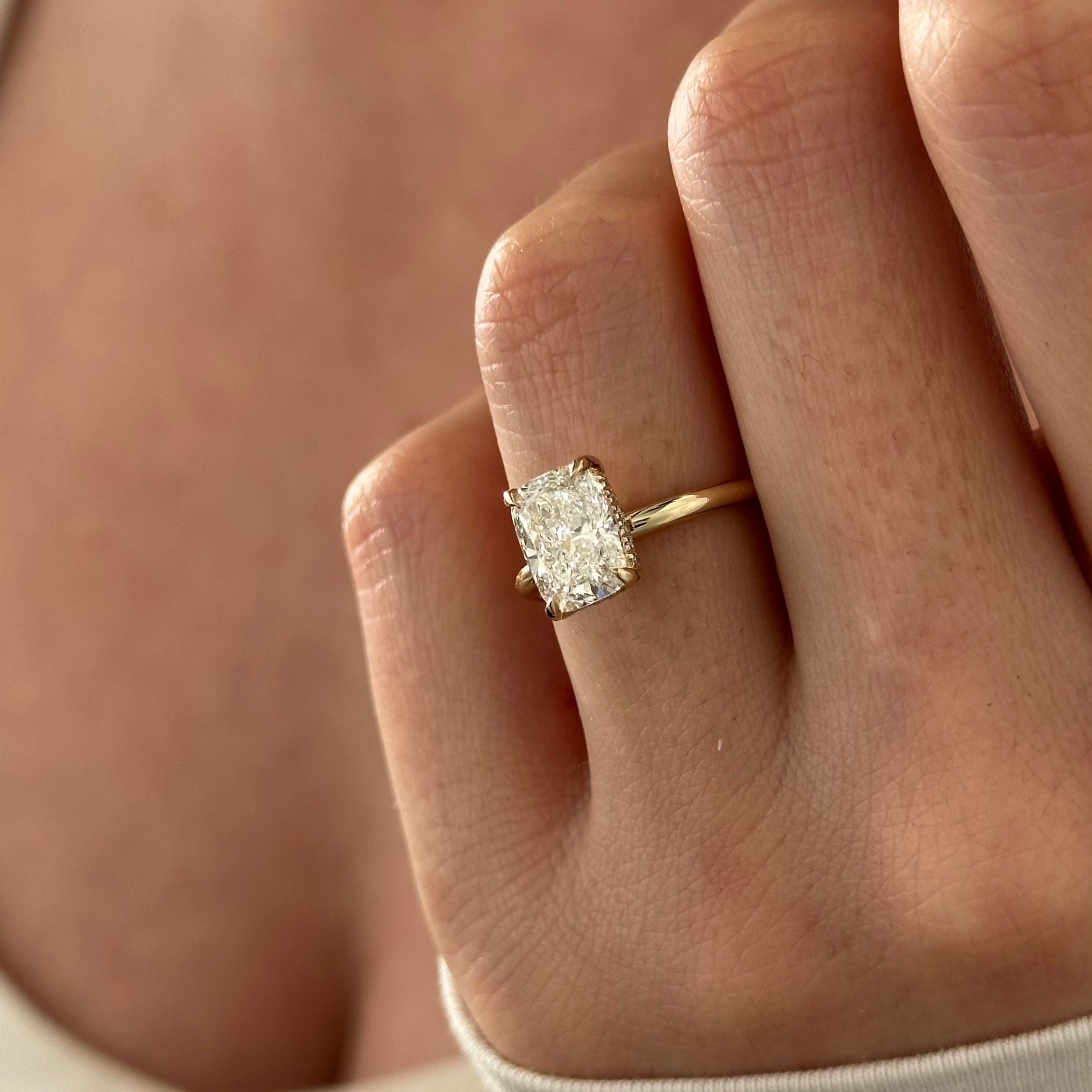 3 carat Oval cut lab-grown diamond IGI certified, hidden halo engagement ring.