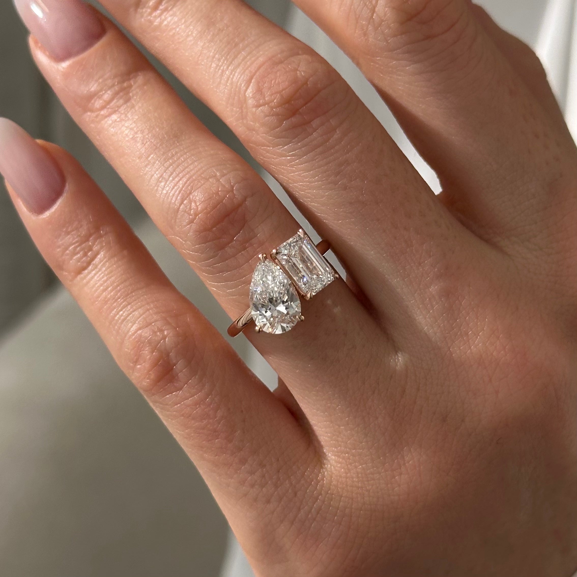 2 carat Pear cut lab-grown diamond IGI certified, toi et moi engagement ring.