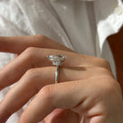 3 carat Pear cut lab-grown diamond IGI certified, hidden halo engagement ring.