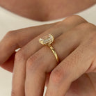 3 carat Emerald cut lab-grown diamond IGI certified, hidden halo engagement ring.