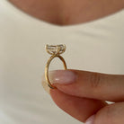 3 carat Emerald cut lab-grown diamond IGI certified, hidden halo engagement ring.