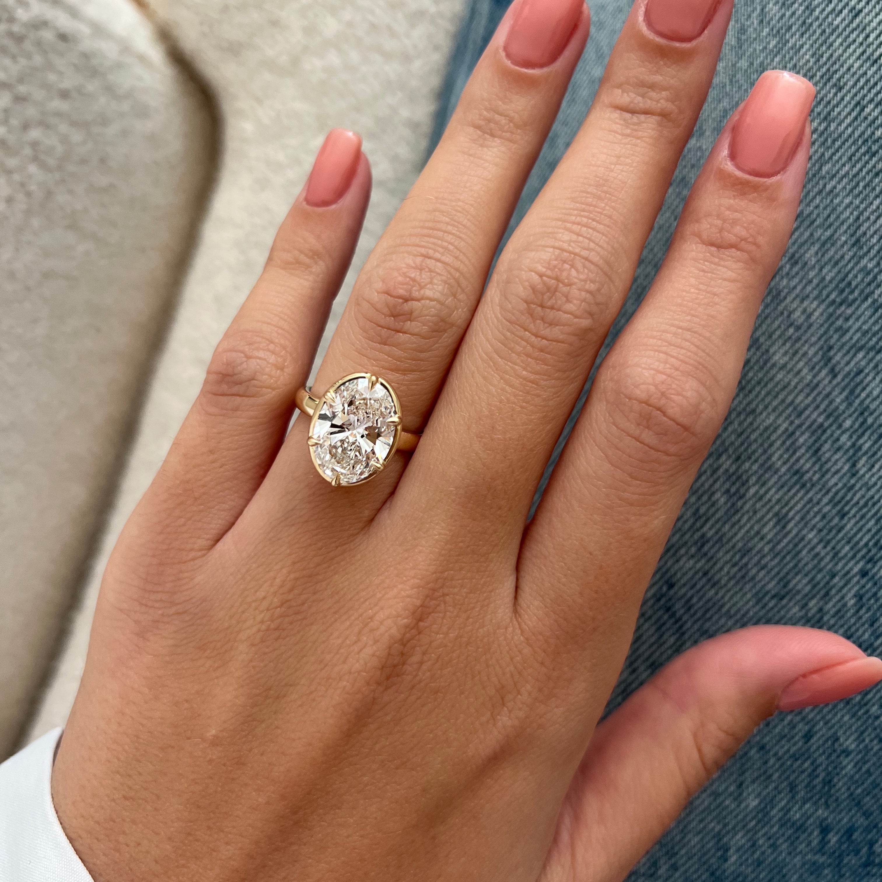 5 carat Oval cut lab-grown diamond IGI certified, bezel engagement ring.