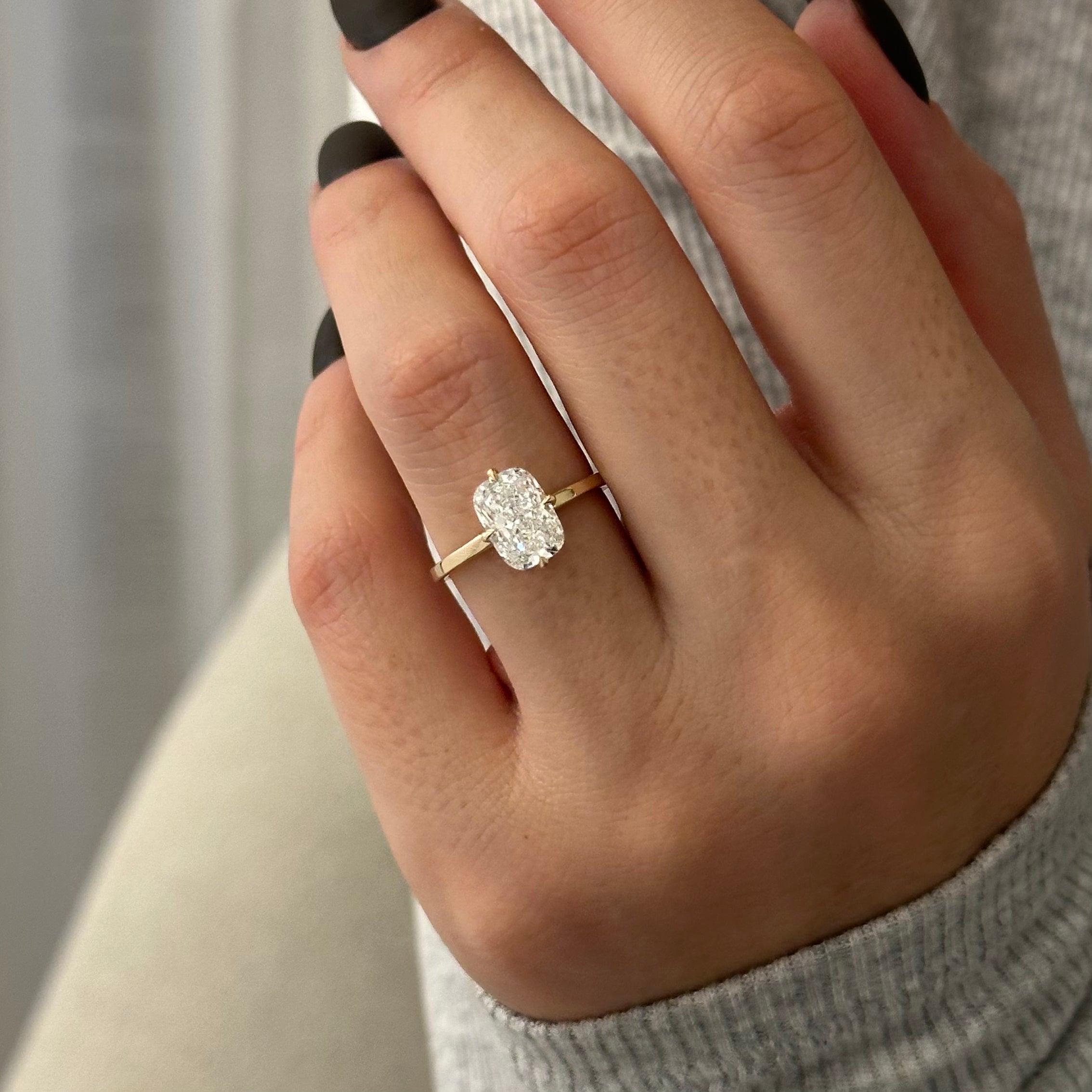2 carat Elongated Cushion cut lab-grown diamond IGI certified, pave engagement ring.