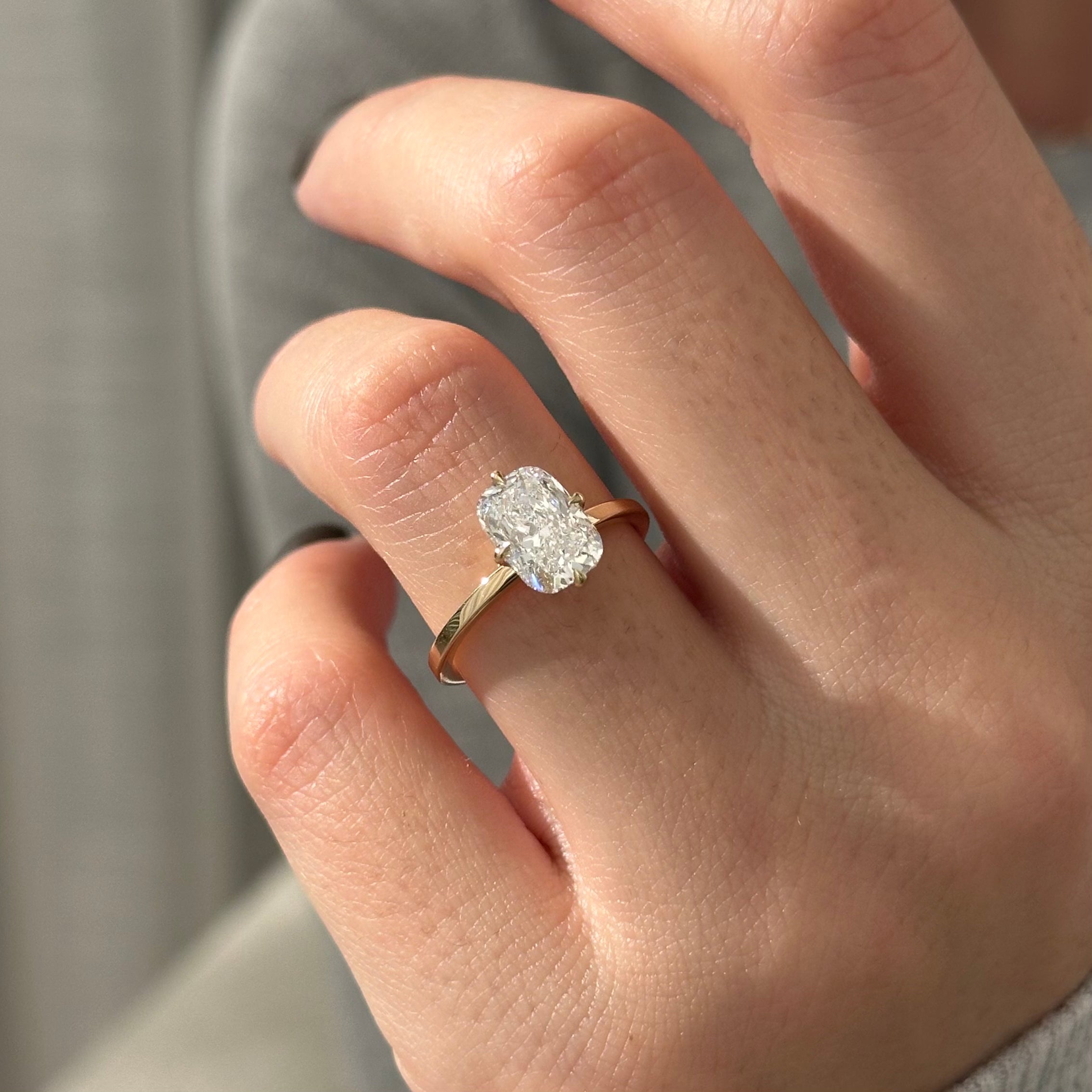 2 carat Elongated Cushion cut lab-grown diamond IGI certified, pave engagement ring.