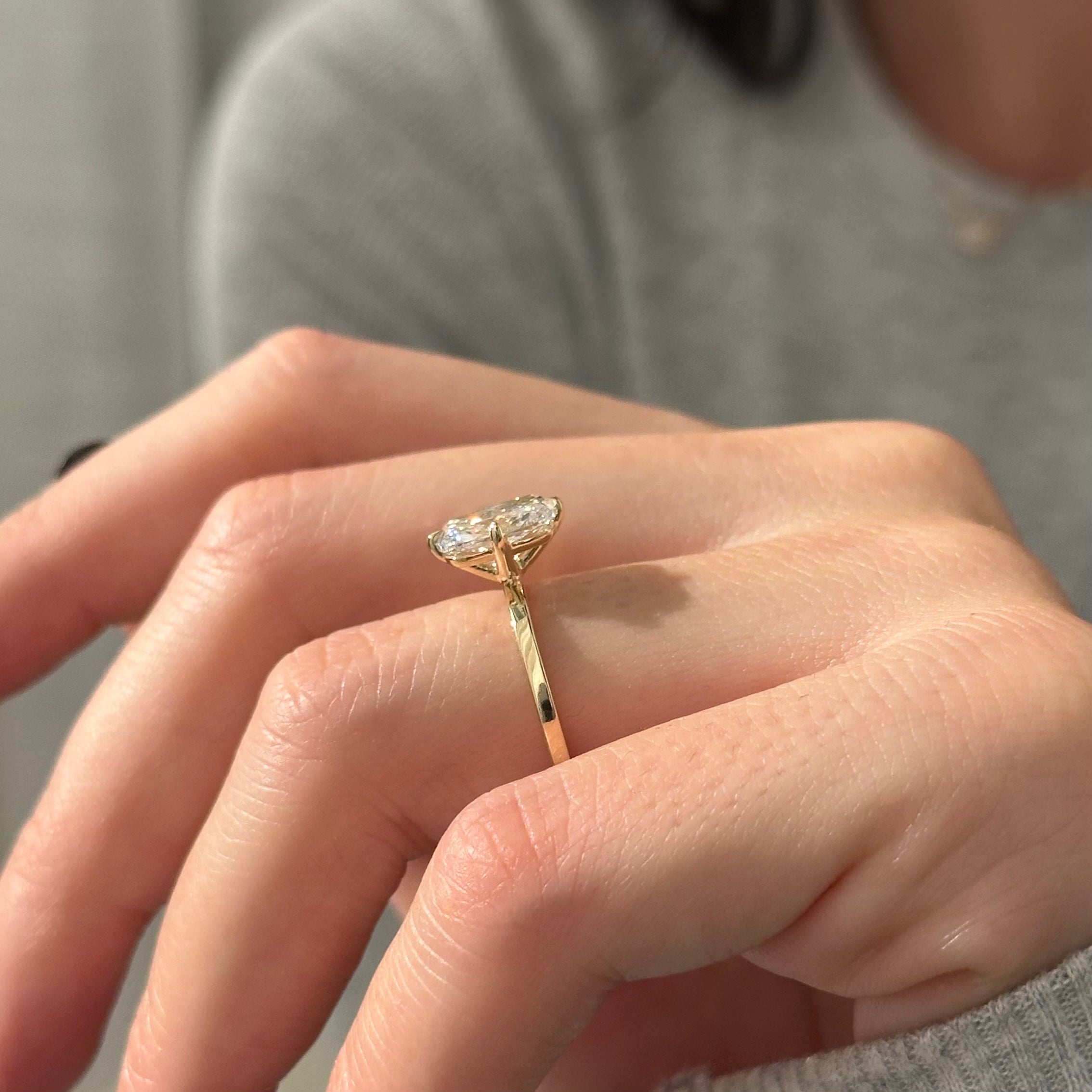 2 carat Elongated Cushion cut lab-grown diamond IGI certified, pave engagement ring.