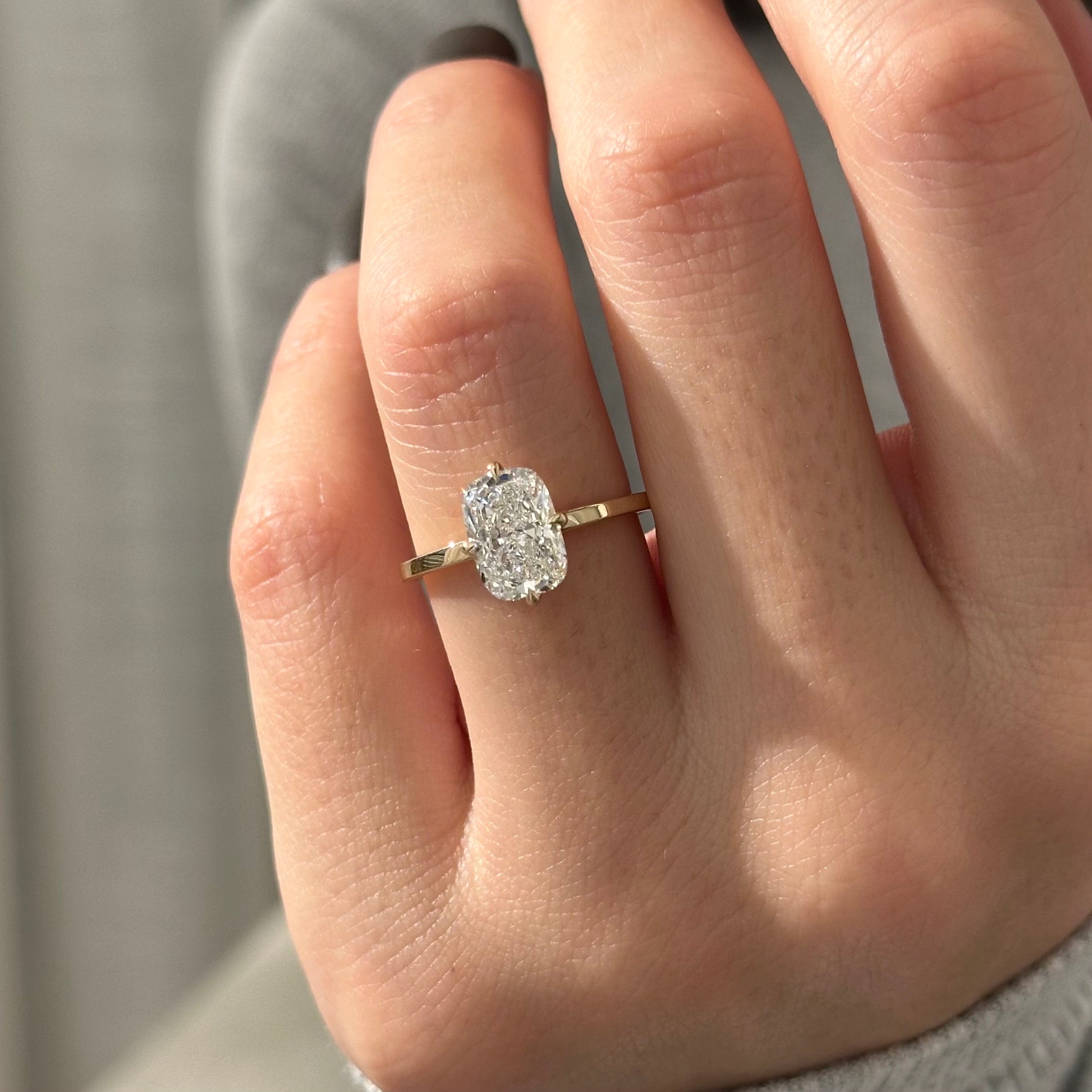 2 carat Elongated Cushion cut lab-grown diamond IGI certified, pave engagement ring.