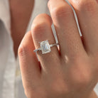 all-groups | 2.5 carat Emerald cut lab-grown diamond IGI certified, side stones engagement ring.