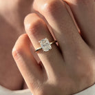3 carat Oval cut lab-grown diamond IGI certified, hidden halo engagement ring.