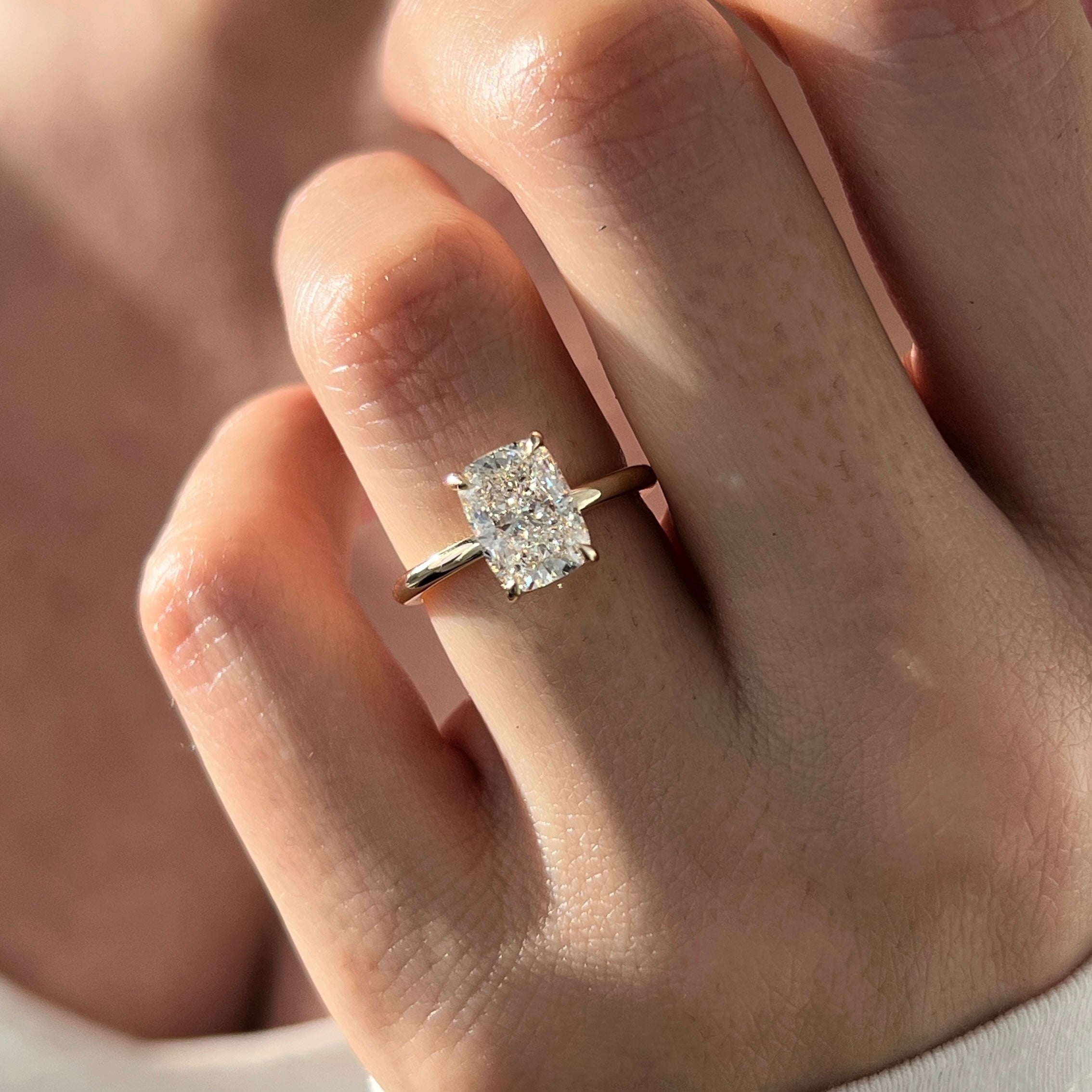 3 carat Oval cut lab-grown diamond IGI certified, hidden halo engagement ring.