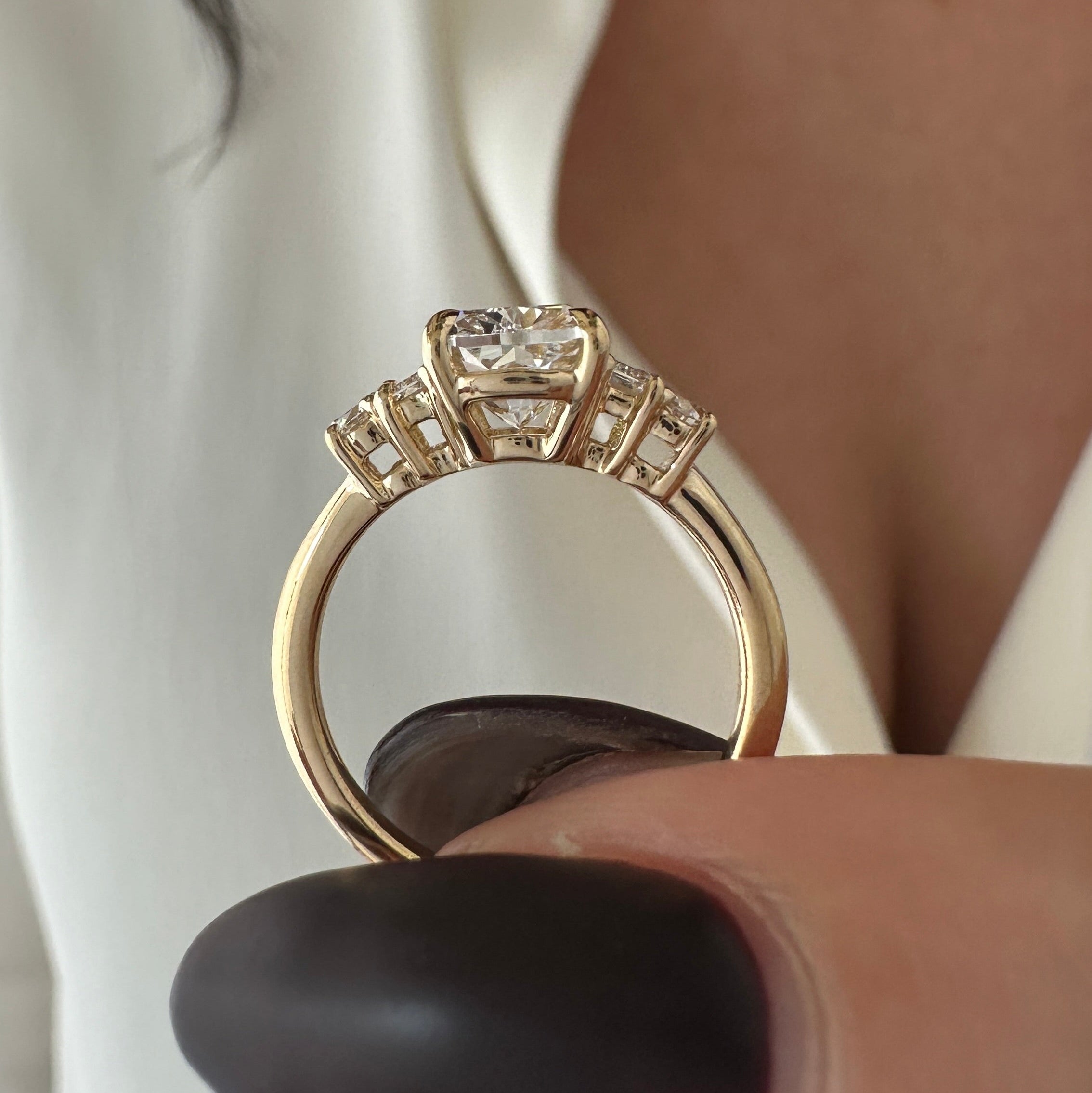 all-groups | 2 carat Elongated Cushion cut lab-grown diamond IGI certified, side stones engagement ring.