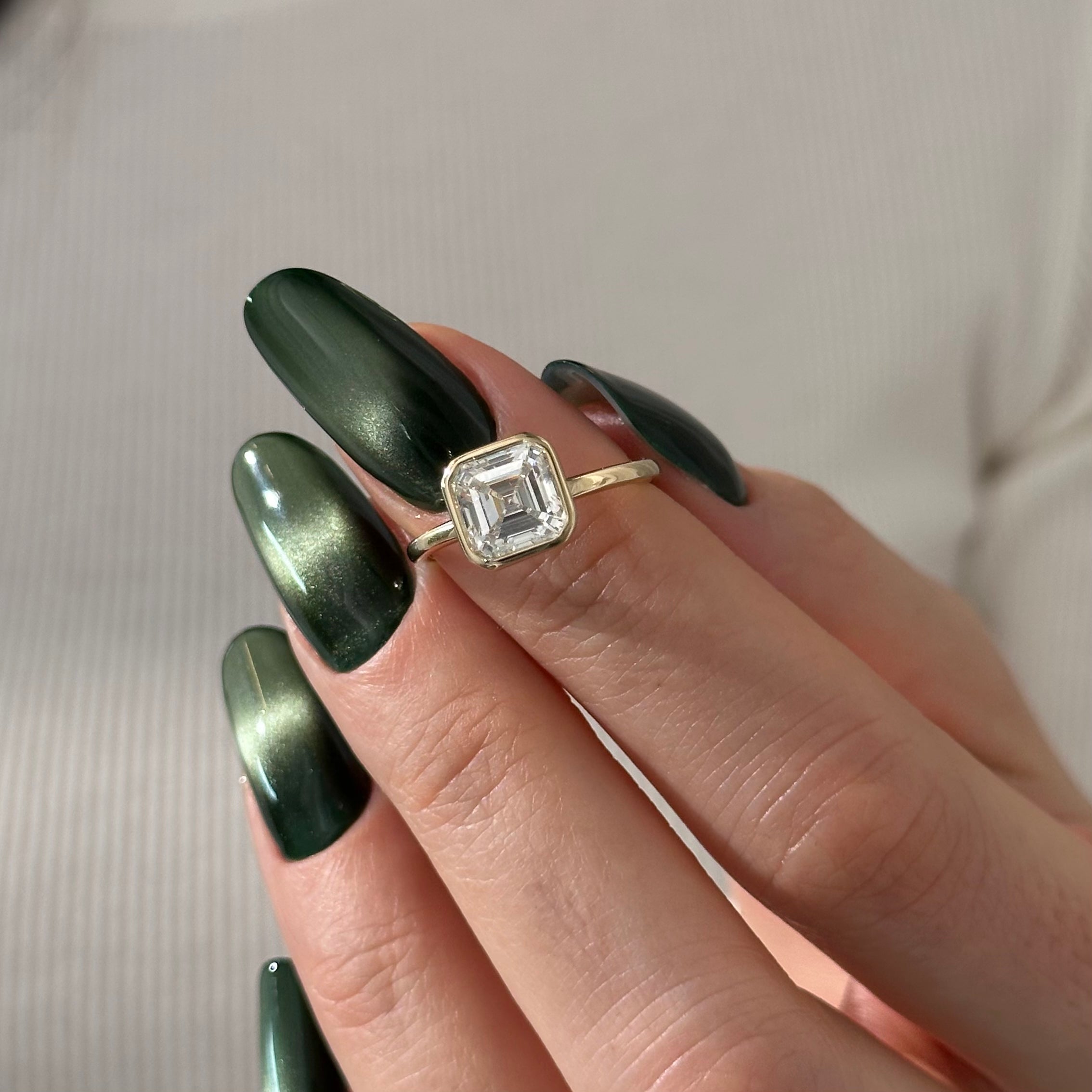 all-groups | 2 carat Asscher cut lab-grown diamond IGI certified, solitaire engagement ring.